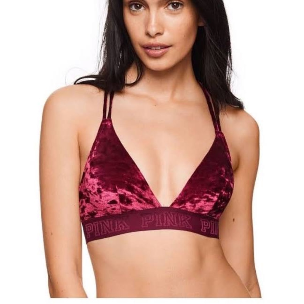 Victorias Secret Pink Velvet Triangle Bralette Red Maroon S